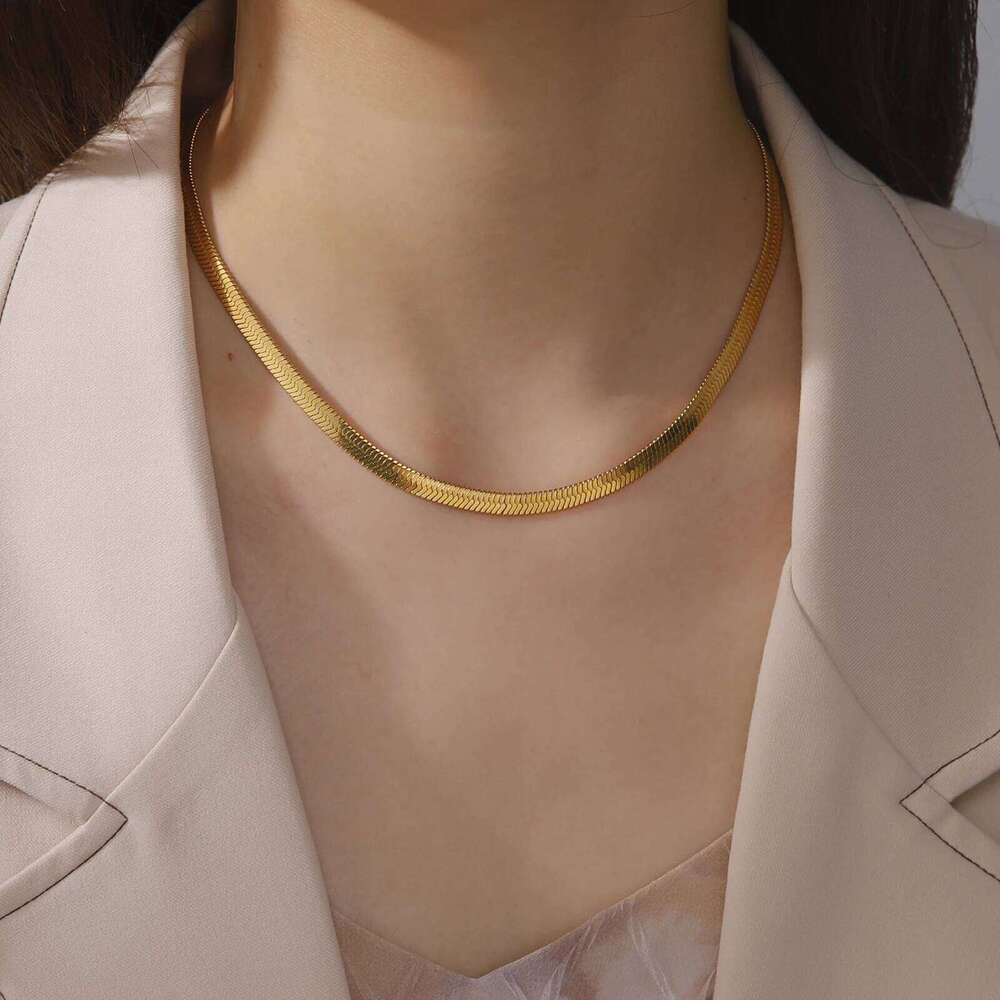 Skyrim Stainless Steel Snake Chain Necklace for Women Men Gold Color Herringbone Choker Neck Chains 2026 Trend Jewelry Gift Hot