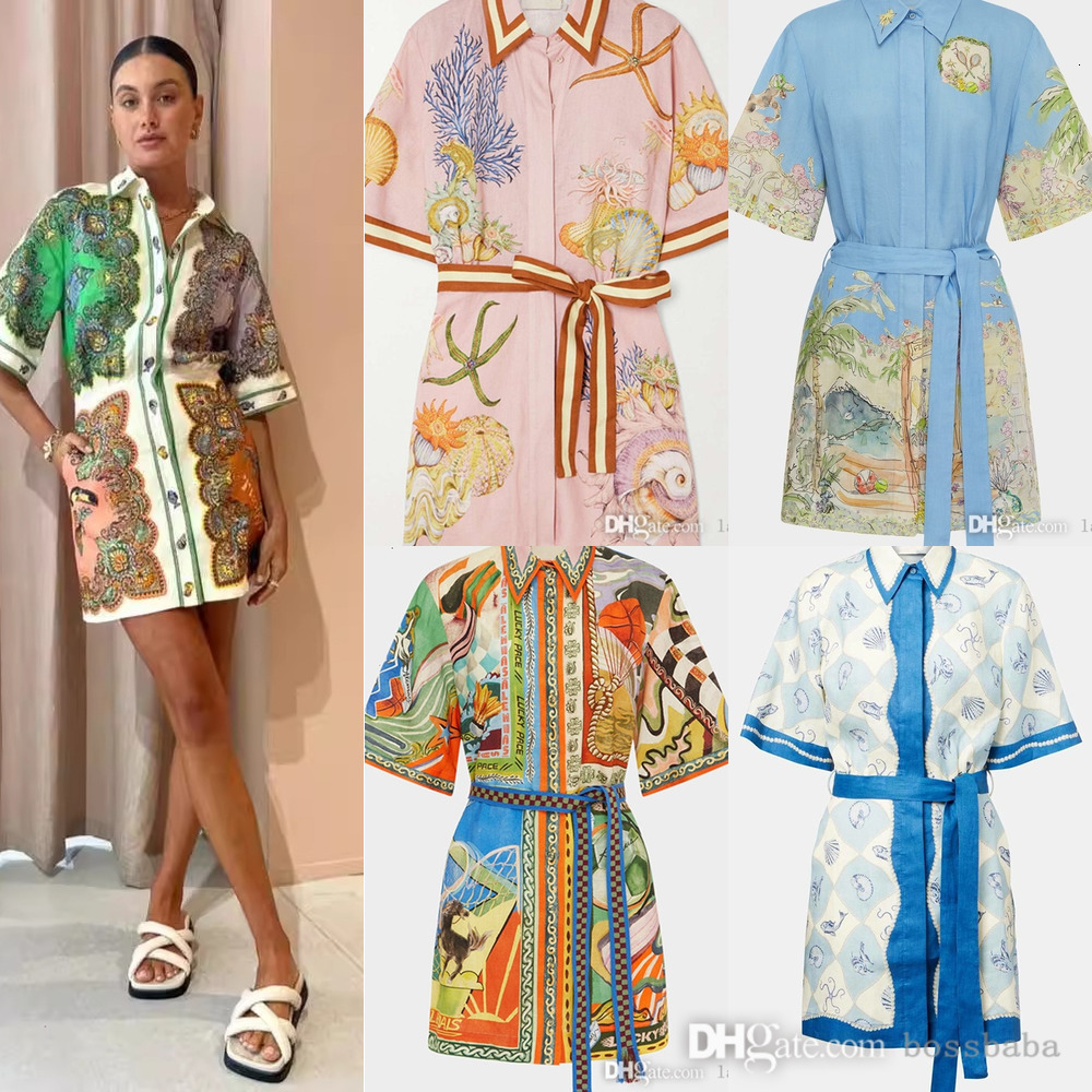 Designer Dress Women Fashion Printed Linen Shirt Dresses For Woman Elegant Spring Summer Midi Maxi Skirt Beach Wear Outfits