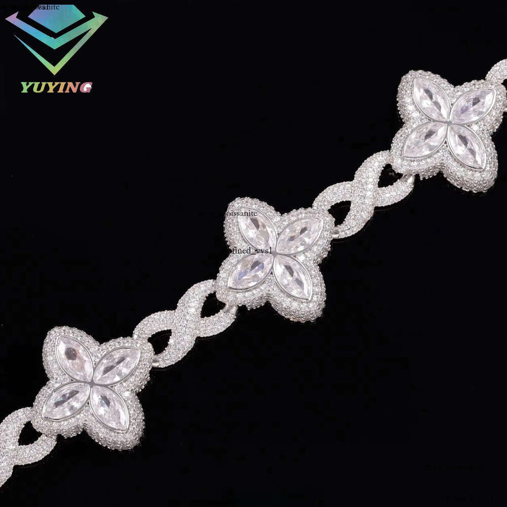 Yy New Design Iced Out Clovers Vvs Moissanite Cuban Chain 925 Sterling Silver Fine Jewelry Bracelets for Men Women 83