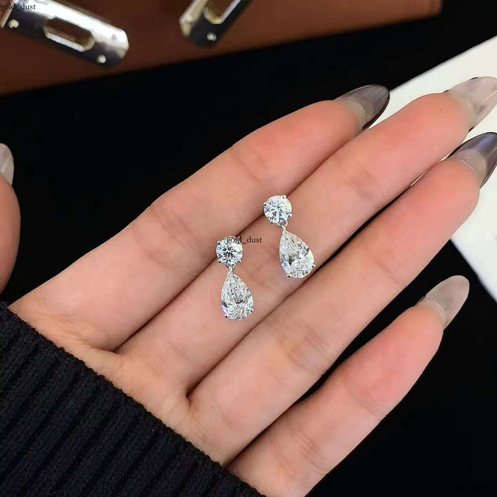 Classic 18k White Gold 2.7ct D VVS Lab Grown AU750 Pear Cut Round Water Drop VVS Moissanite Earrings for Women