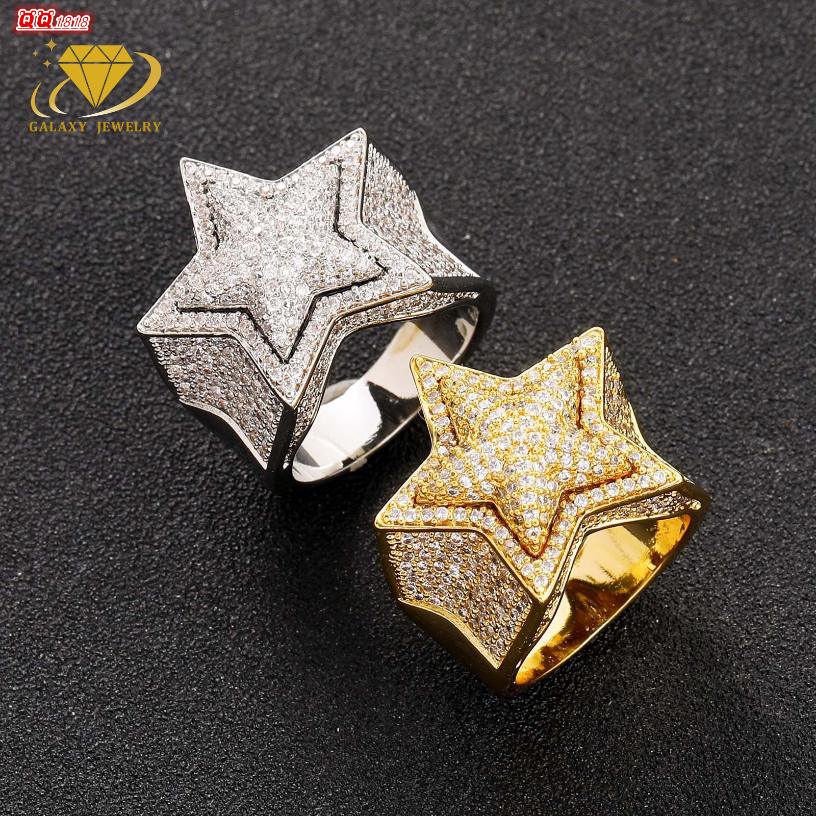 Pass Diamond Tester Fancy Shape Mossanite Star Ring Iced Out 925 Sterling Silver D Vvs Moissanite Hip Hop Ring