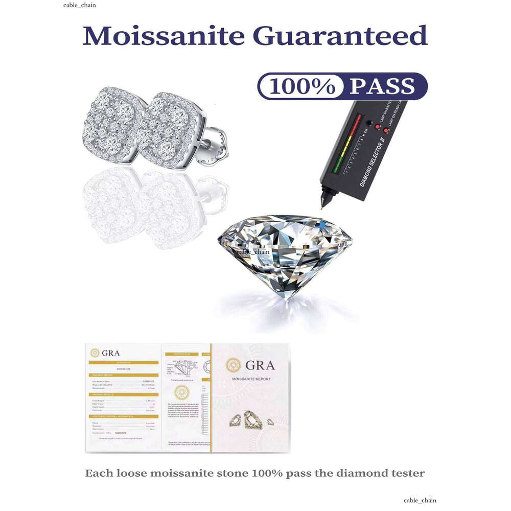 High Quality Hip Hop Jewelry s925 VVS Moissanite vvs Silicon Stone Stud Earrings