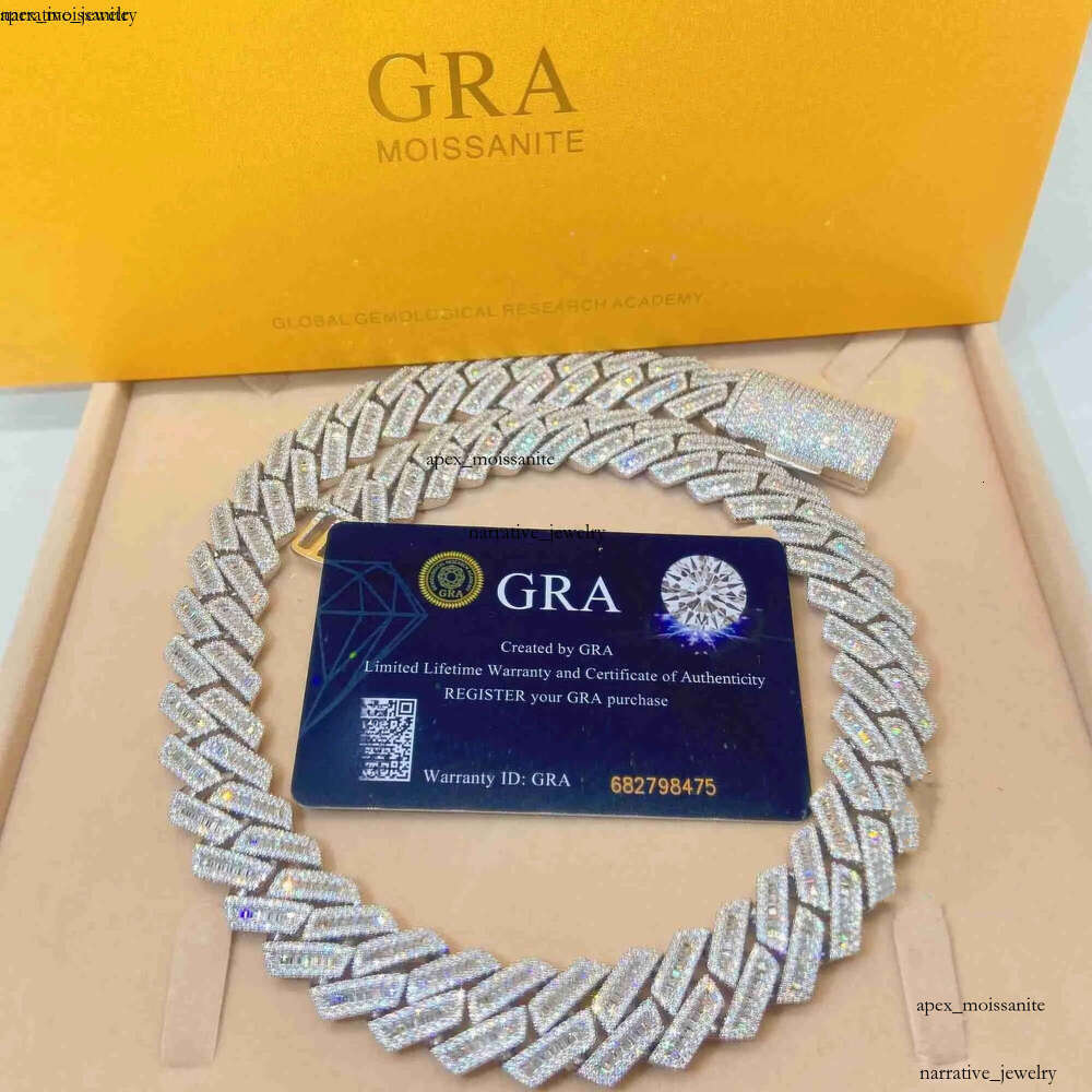 moissanite iced out cuban k chain Hip Hop Fine Jewelry Baguette Dia Men Necklace Sterg Sier Fully Vvs Moissanite designer jewelry 4a
