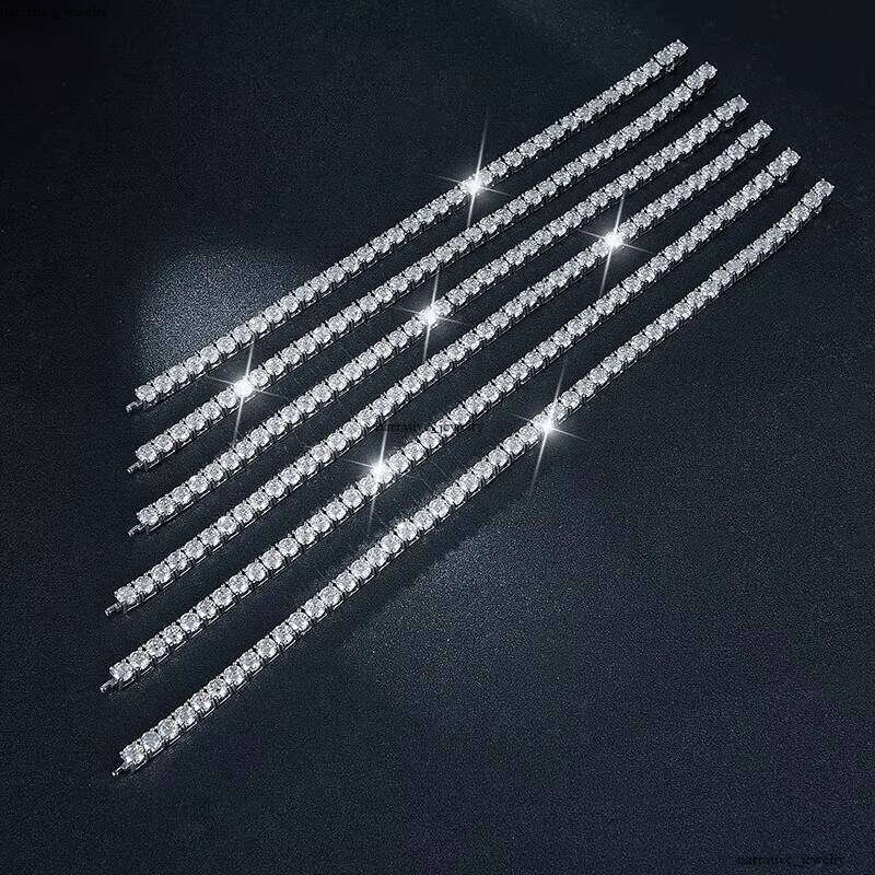 4mm Blue Classic Silver Women Tennis Chain VVS Moissanite Jewelry Bracelet