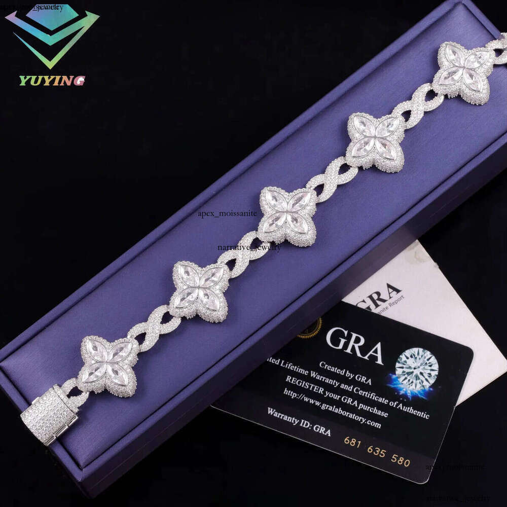 Yy New Design Iced Out Clovers Vvs Moissanite Cuban Chain 925 Sterling Silver Fine Jewelry Bracelets for Men Women 83