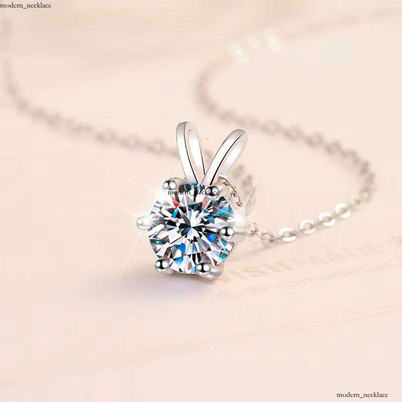 Premium Six-Prong VVS Moissanite Pendant Women's Fashion Simple 925 Silver Jewelry VVS1 Inlaid Stone Necklace