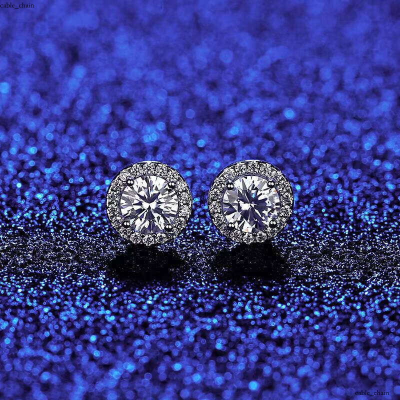 VVS Moissanite Fashion Luxury Wedding Jewelry S925 Sterling Silver Shiny Chalcedony Round Earrings