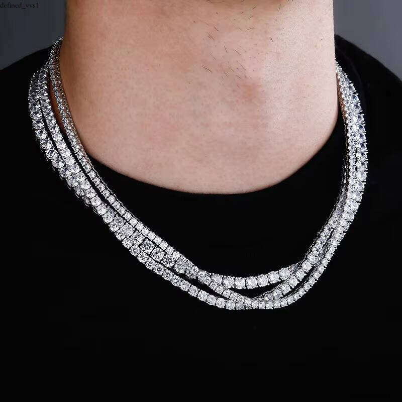 3mm 4mm 5mm Iced Out VVS Moissanite Necklace Hip Hop Micro Inlaid Pearlescent Straight Pull Tennis Chain