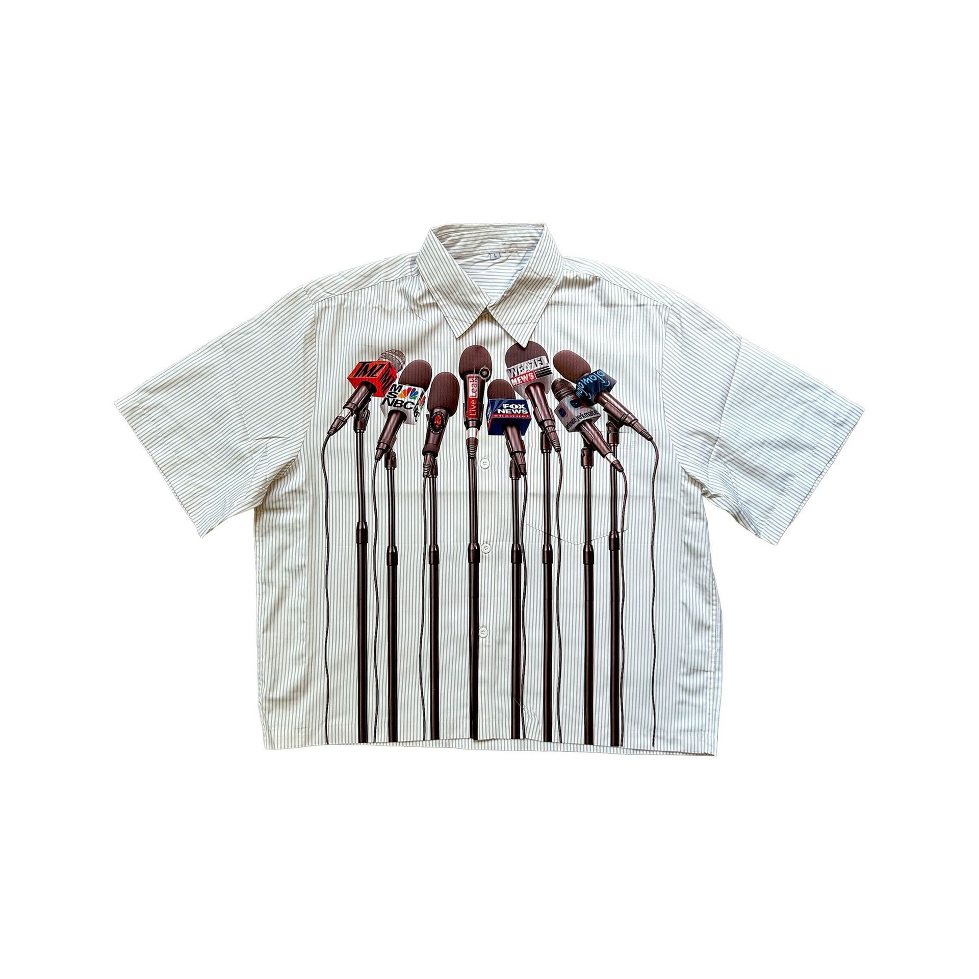 Men's T Shirts Harajuku Casual Y2K Microphone Personalized Pattern Printed Shirt Art Striped Style Stand Collar Short Sleeve Men Loose New Top Vi