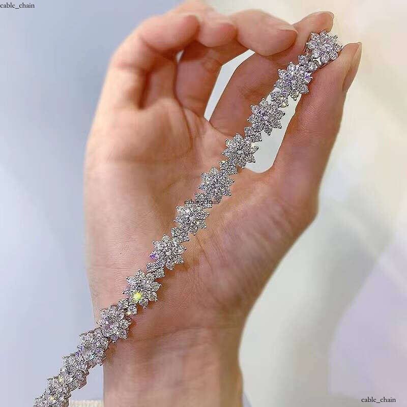 VVS Moissanite Hip Hop Jewelry Sunflower Silicon Stone S925 Silver 18k White Gold Plated Flower Tennis Bracelet Unisex