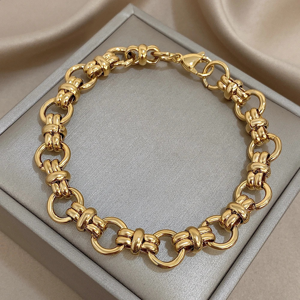 Punk Womens Bracelets Stainless Steel Chunky Link Chain Thick Bracelets for Women Men Hip Hop Style Knot Chain Wrist Jewelry 260204