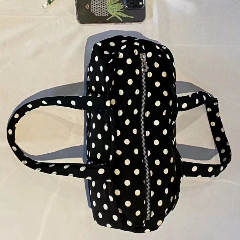 2026 Korean Sle Large Capaci Shoulder Bag Casual Travel Ladies Handbag Womens Y2k Polka Dot Print Canvas Tote Bag for Youth 260129