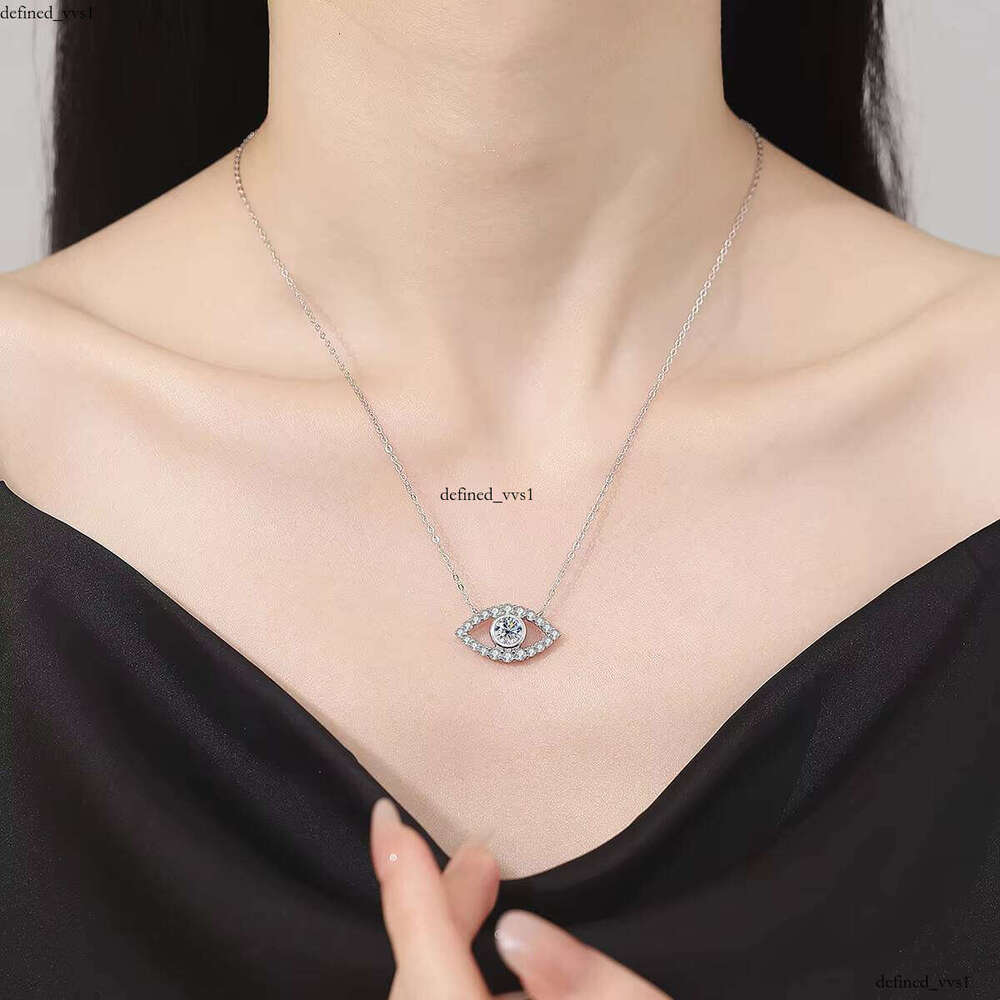 2025 Trendy Jewelry 925 Silver Plated Platinum Evil Eye Necklace 1CT Round Cut VVS GRA Colored Sandstone Pendant Suitable for Women