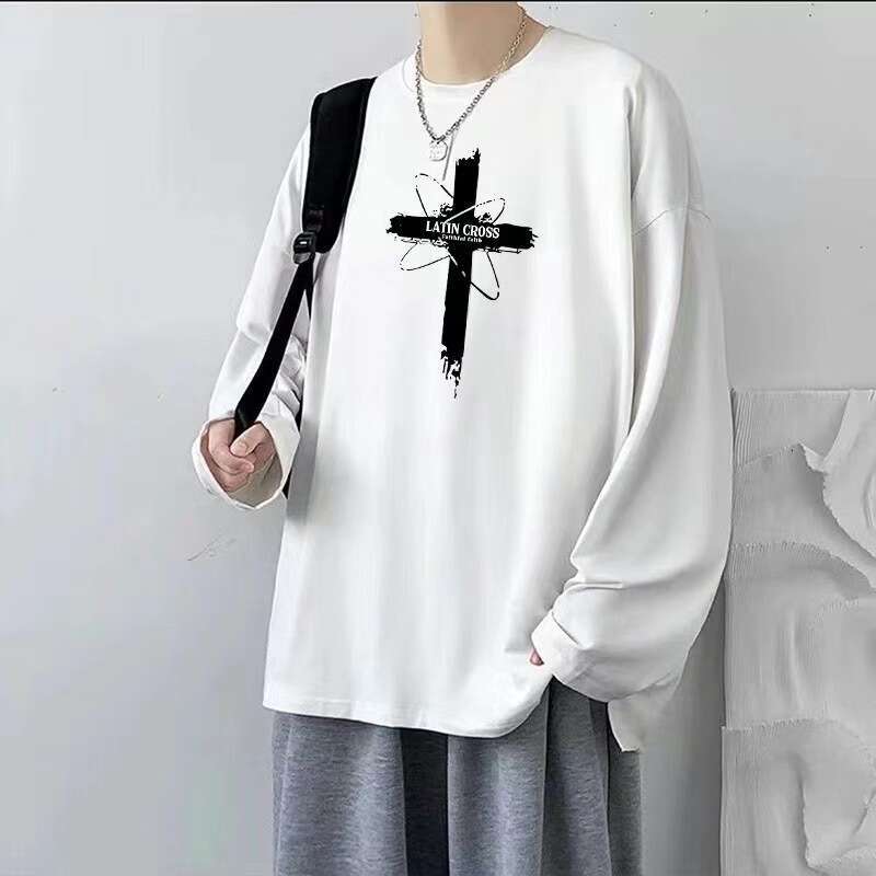 Men's Long-sleeve Crew Neck T-shirt Thin Loose Solid Color Versatile Round-neck Top For Spring And Autumn Comfortable Soft Casual