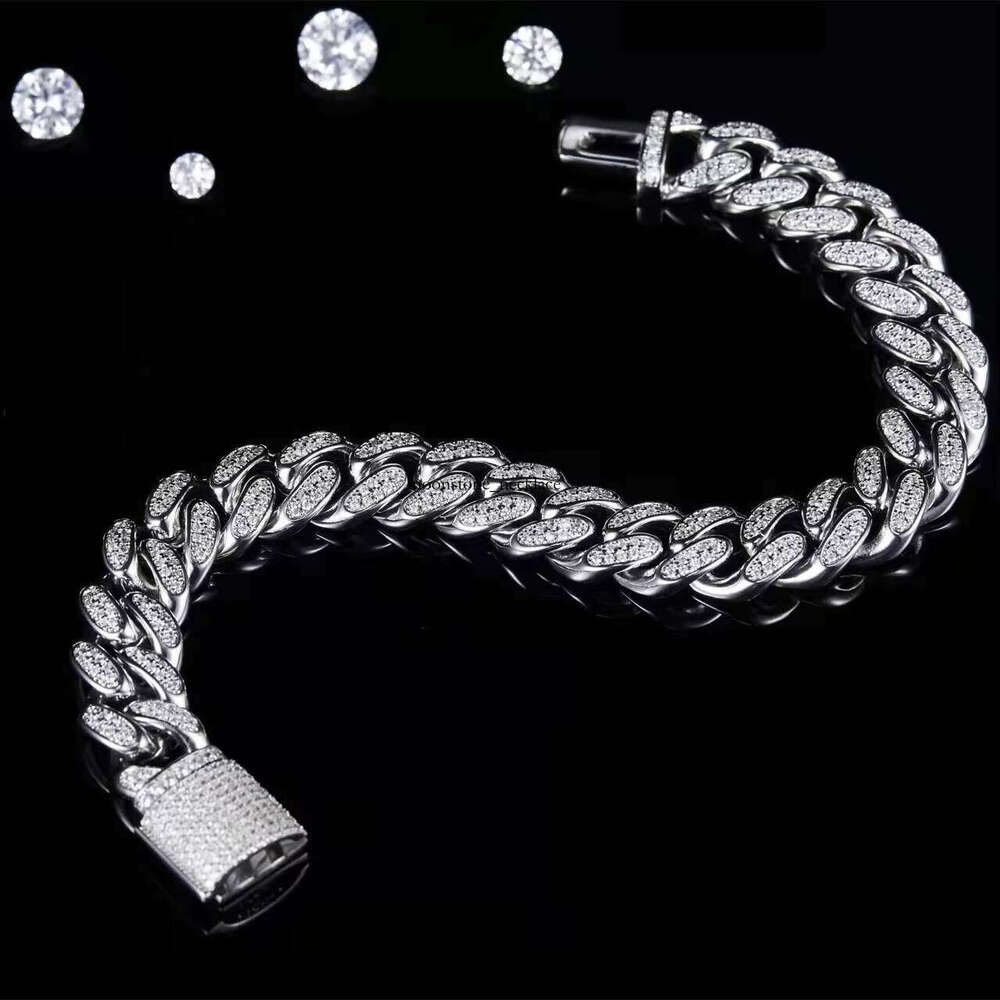 Hot Sale 925 Silver 18k Cuban Chain Moissanite VVS Moissanite Bracelet Men's HipHop Jewelry