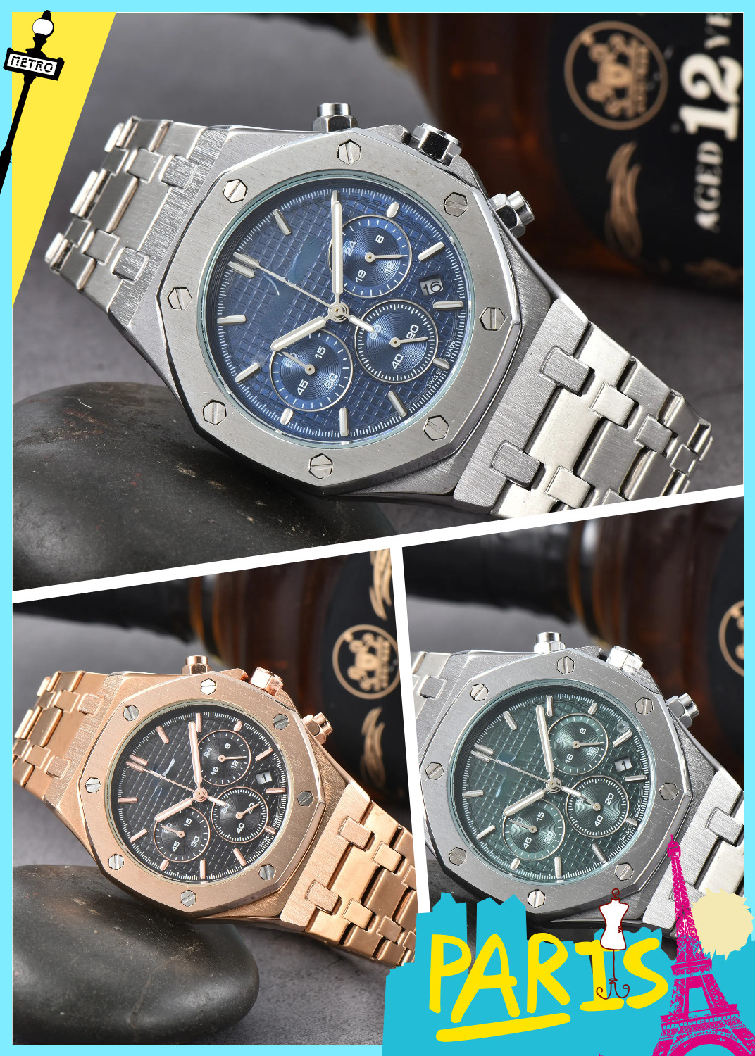 Hot Audexxx Pixxxx P All a Dials Working Automatic Date Men Watches p Luxury Fashion Mens Full Steel Band Quartz Movement Clock Gold Silver Leisure Wrist Watch p5 PA01