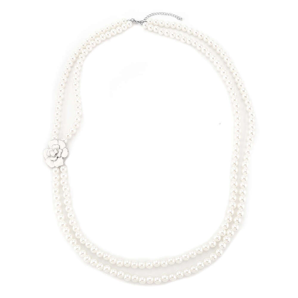 Necklaces for Women New Multi Layer Pearl Camellia Flower Pendant Fashion Ins Versatile Long Sweater Chain Jewelry