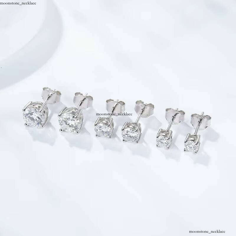 Round VVS Moissanite Sandstone 925 Sterling Silver 1CT Stud Earrings Simple Elegant GRA Certified Product