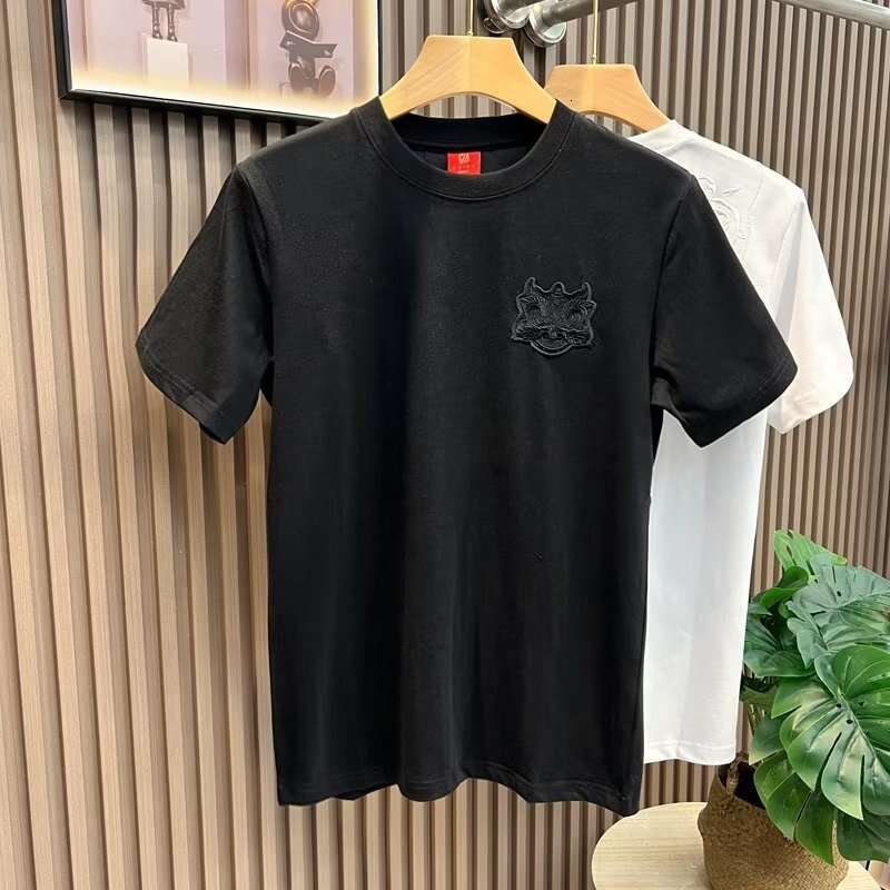 Men's T-Shirt Chinese Style Lion Dance Embroidery Short T-Shirt Summer New Casual Half Sleeve Tee Youth Base Shirt Loose Fit Daily Wear