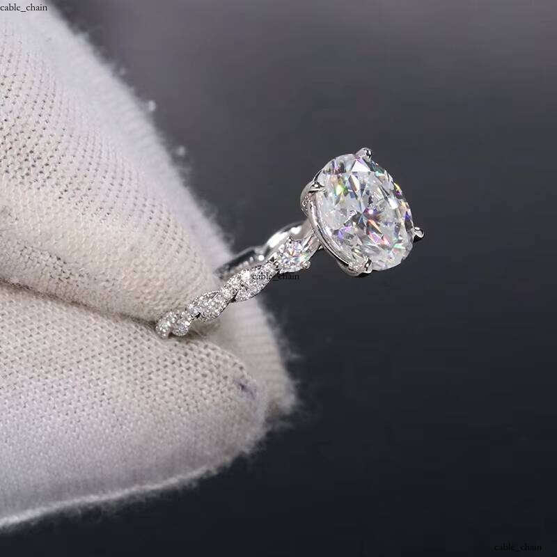 Premium Jewelry Ultra White D VVS Two CT 7x 9mm Oval Cut Carbon Silicon Stone VVS Moissanite 14k Pure Gold Ring