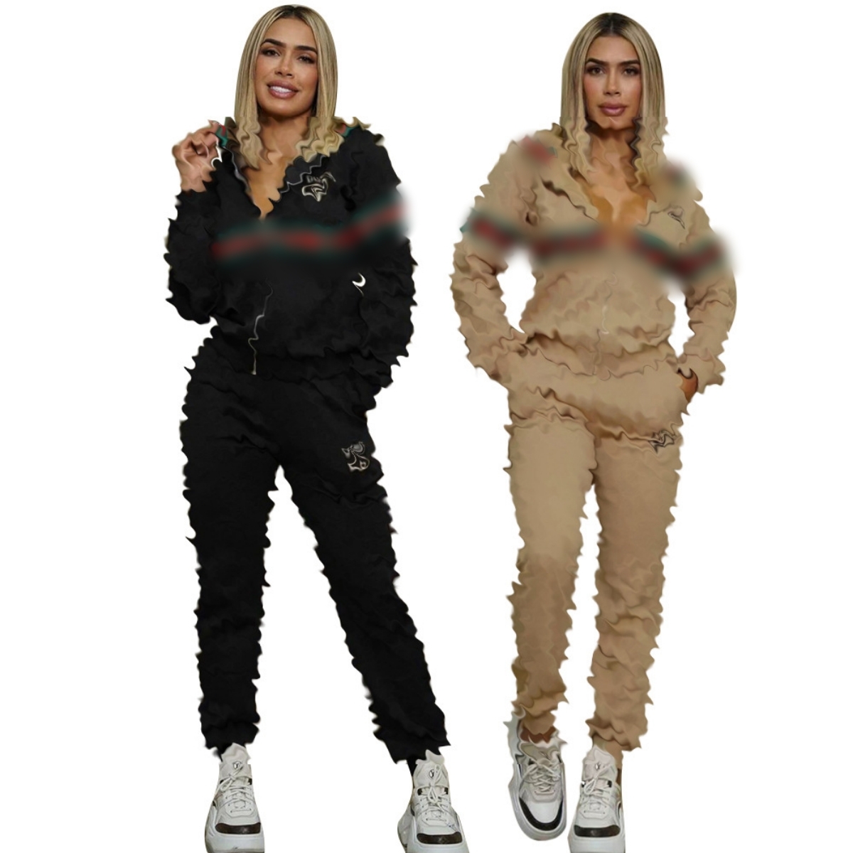 Embossing Tracksuits Jogging Suits Women Hooded Jacket and Pants Two Piece Sets Free Ship