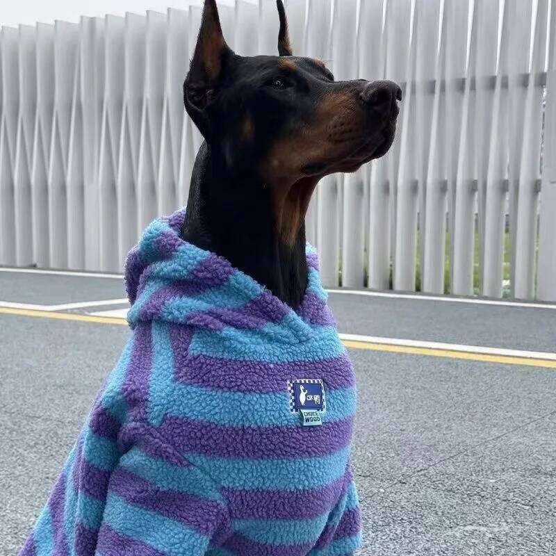 Famous brand Winter Blue purple Striped Cotton Clothes Trendy Brand Warm Lamb Large Dog Horse German Shepherd Golden Wool Velvet Sweater pupakaIK