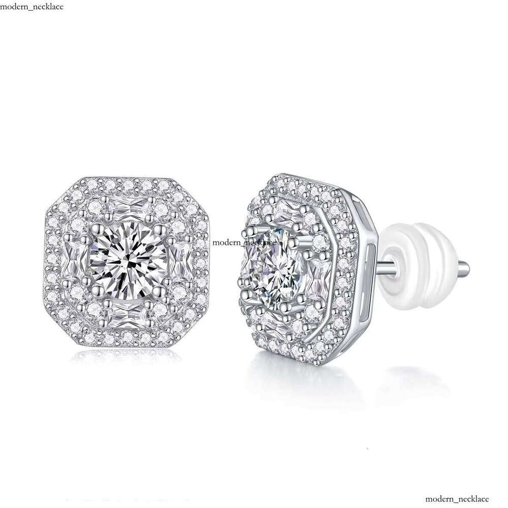 VVS Moissanite Luxurious Hui Shi S925 Silver 18k Gold Plated D Color VVS Transparent Shiny Halo Design Earrings
