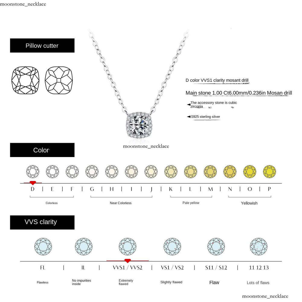 Fashion Boutique Jewelry 1 CT Carbonite Pendant S925 Sterling Silver Clavicle Chain Geometric Women's Necklace