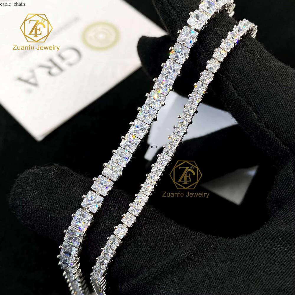 New Fashion 925 Sterling Silver D VVS Princess Cut Moissanite VVS Moissanite Tennis Chain Bracelet Ice Gold Retro Style Unisex