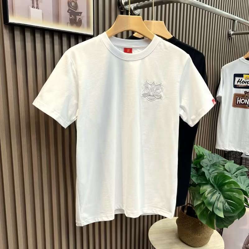 Men's T-Shirt Chinese Style Lion Dance Embroidery Short T-Shirt Summer New Casual Half Sleeve Tee Youth Base Shirt Loose Fit Daily Wear