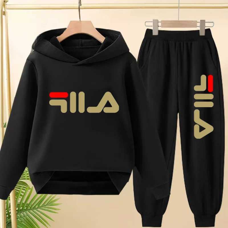 3-12 Age Boy Girl Children 2 Piece Set Leisure Letter Print Outerwear HoodieTrousers Pullover Hooded Autumn Winter SportswearT260212