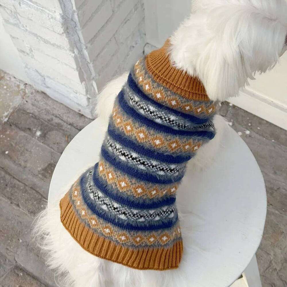 Famous brand Brown Striped Winter Sweater Small Dog Cat Warm Vintage Soft Fleece Pet Knit Pullover Cold Weather Clothing for Puppies pupakaIK