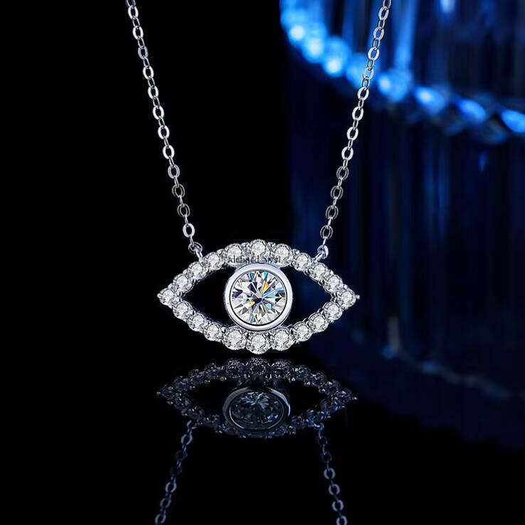 2025 Trendy Jewelry 925 Silver Plated Platinum Evil Eye Necklace 1CT Round Cut VVS GRA Colored Sandstone Pendant Suitable for Women