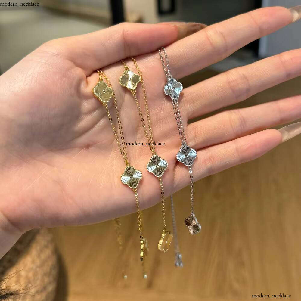 New 925 Sterling Silver Jewelry Gold Plated Clover Pendant Women's Laser Tassel Butterfly Forest Necklace