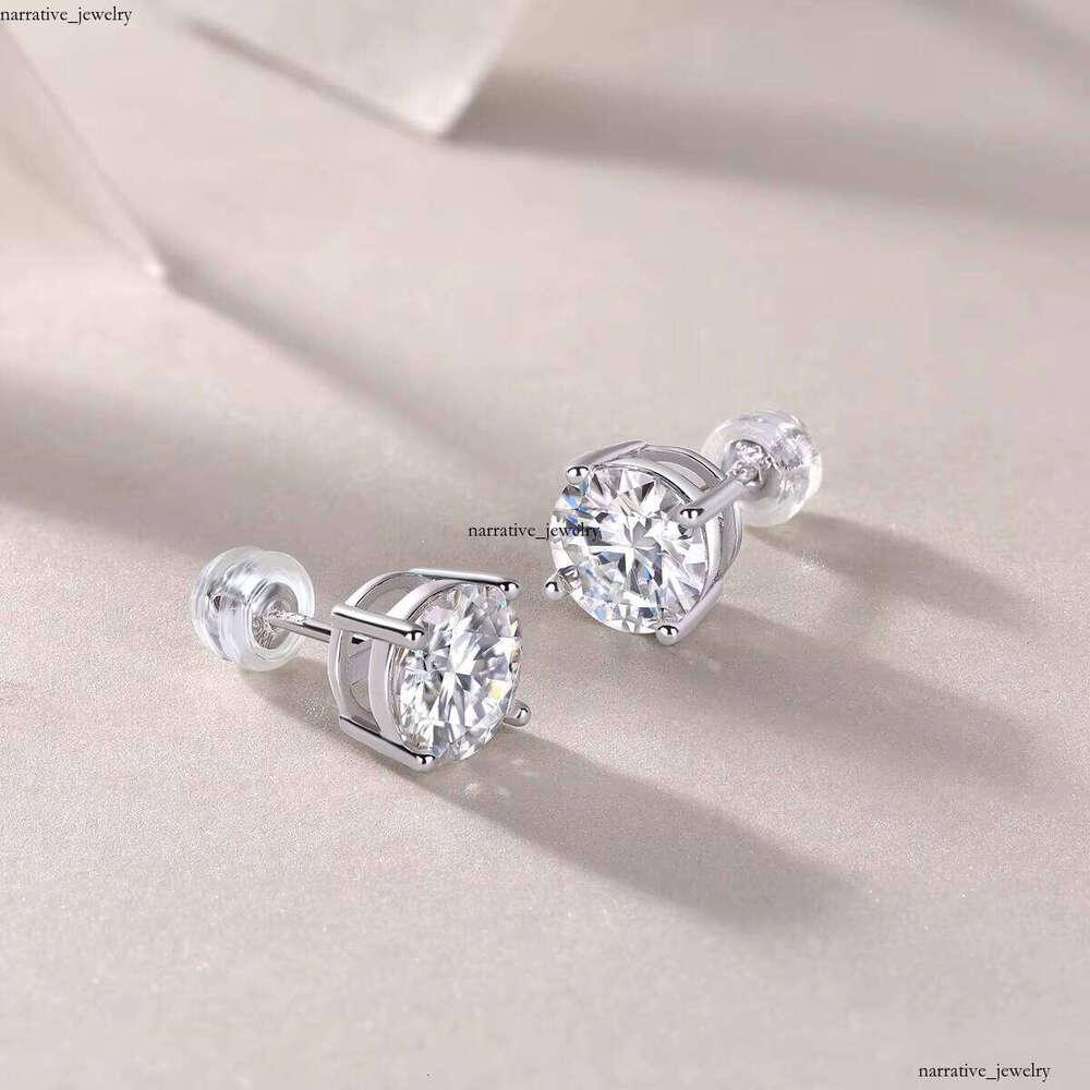 Classic Round VVS Moissanite Stud Earrings, 18k Gold Plated S925 Silver Claw Setting, with GRA Certificate, Suitable for Women's Earrings