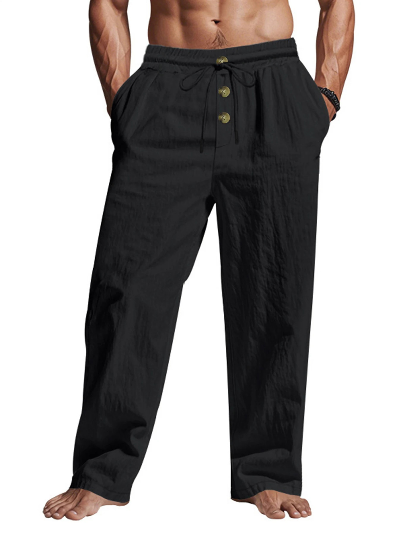 Mens Casual Trousers SpringSummer Man Large Size white Straight trousers Solid Beach black Fitness Pants S-XXXL 260311