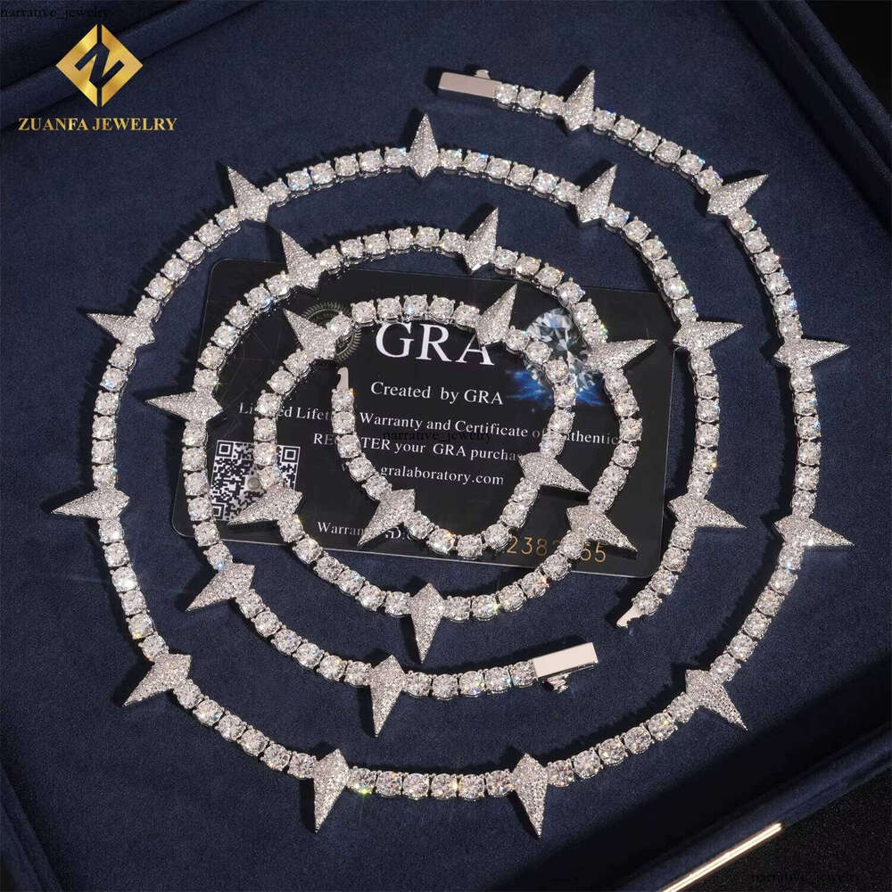 Pass Tester New Iced Out Hip Hop Jewelry 4mm Pointed Chain 925 Silver VVS Silicon Stone VVS Moissanite Tennis Necklace