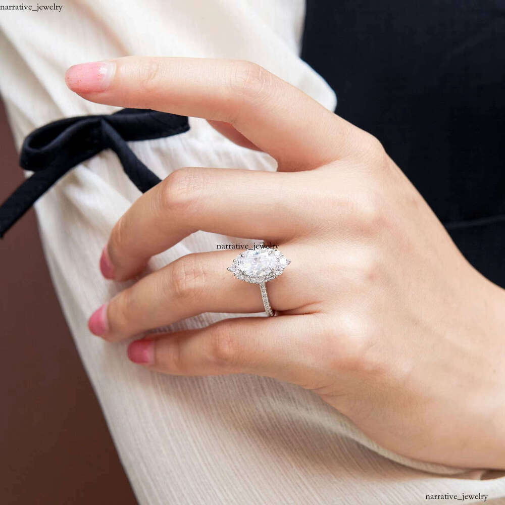 Custom Jewelry 925 Sterling Silver 18k Gold Plated Women's Party Engagement Ring VVS Moissanite or Diaspore Oval Cut