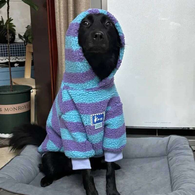 Famous brand Winter Blue purple Striped Cotton Clothes Trendy Brand Warm Lamb Large Dog Horse German Shepherd Golden Wool Velvet Sweater pupakaIK