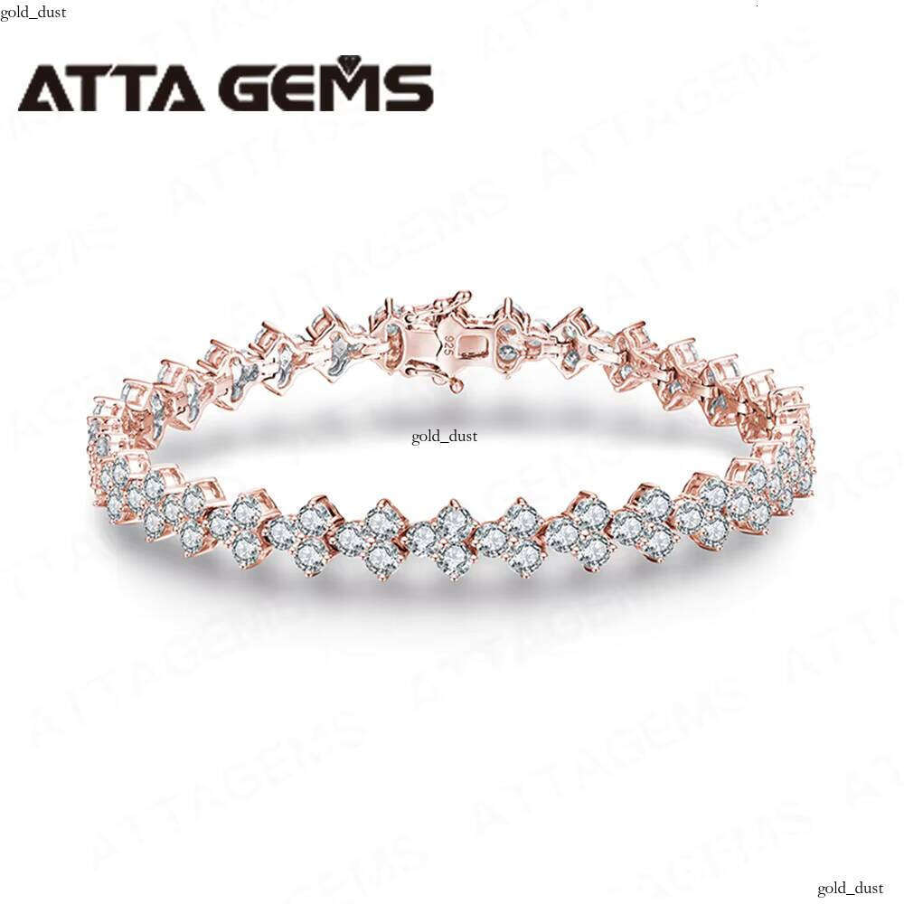 VVS Moissanite Ata 925 Sterling Silver Full Silicon Unisex 18k Gold Plated 3 Stone Bracelet Fine Jewelry