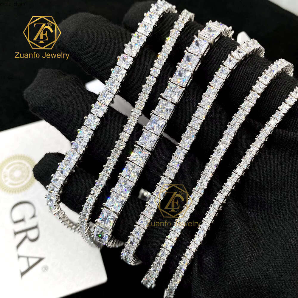 New Fashion 925 Sterling Silver D VVS Princess Cut Moissanite VVS Moissanite Tennis Chain Bracelet Ice Gold Retro Style Unisex