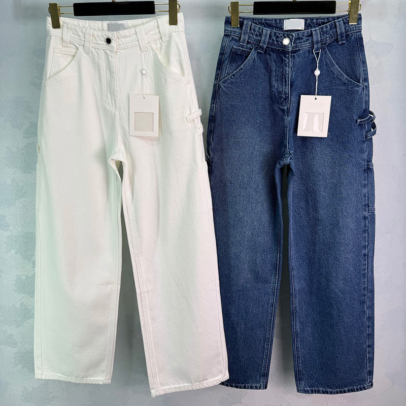 Vintage Letter Embroidered Jeans Women Designer Wide Leg Pants Spring Versatile Denim Long Trousers