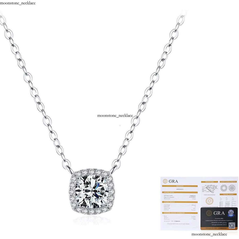 Fashion Boutique Jewelry 1 CT Carbonite Pendant S925 Sterling Silver Clavicle Chain Geometric Women's Necklace