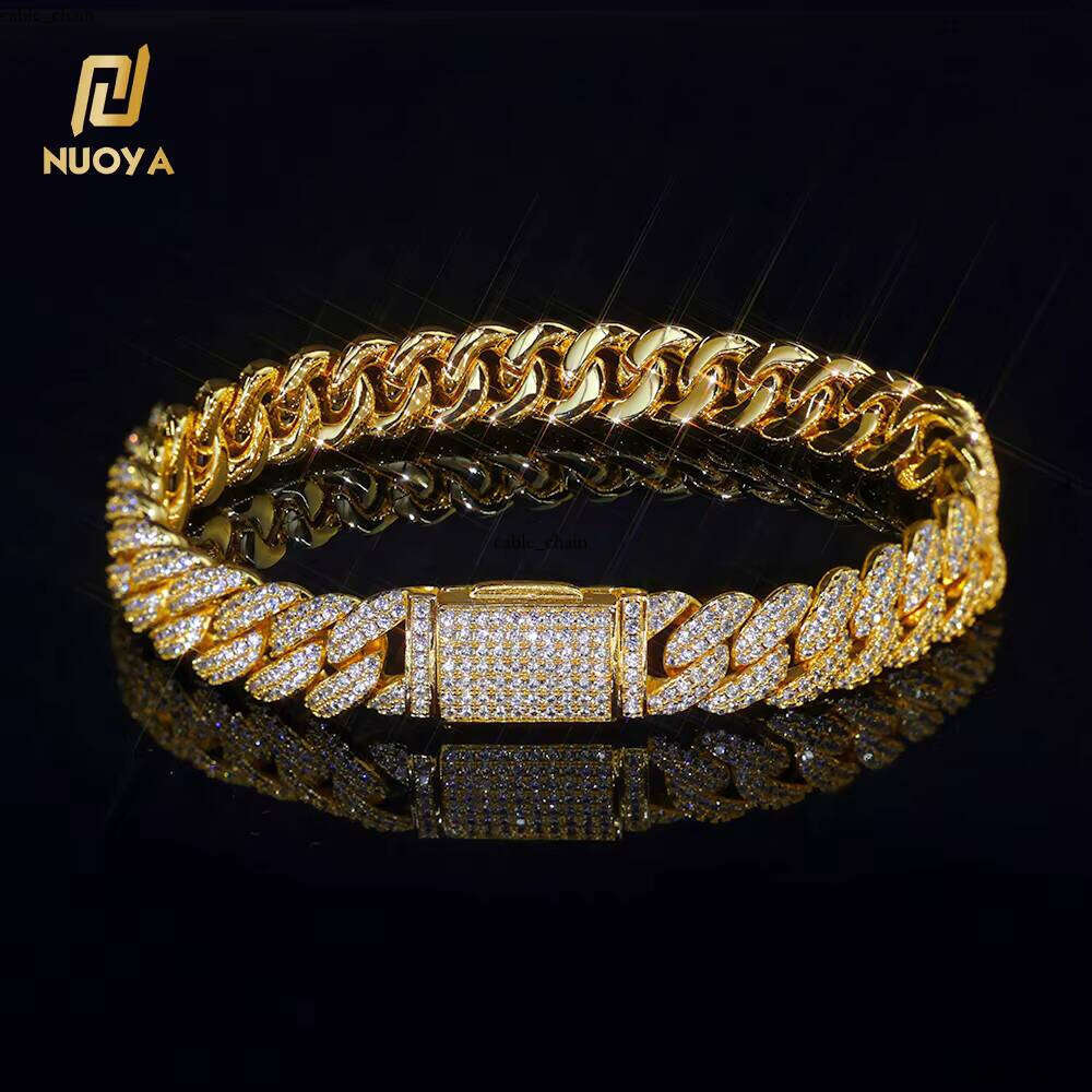 10mm Link Chain Hip Hop Jewelry 18K Gold Plated Brass Two Row VVS Moissanite Crystal Iced Cuban Bracelet