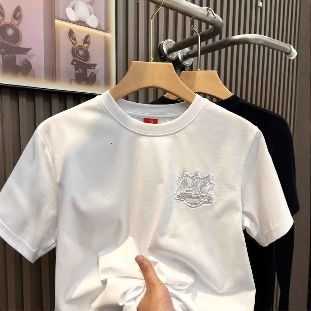 Men's T-Shirt Chinese Style Lion Dance Embroidery Short T-Shirt Summer New Casual Half Sleeve Tee Youth Base Shirt Loose Fit Daily Wear