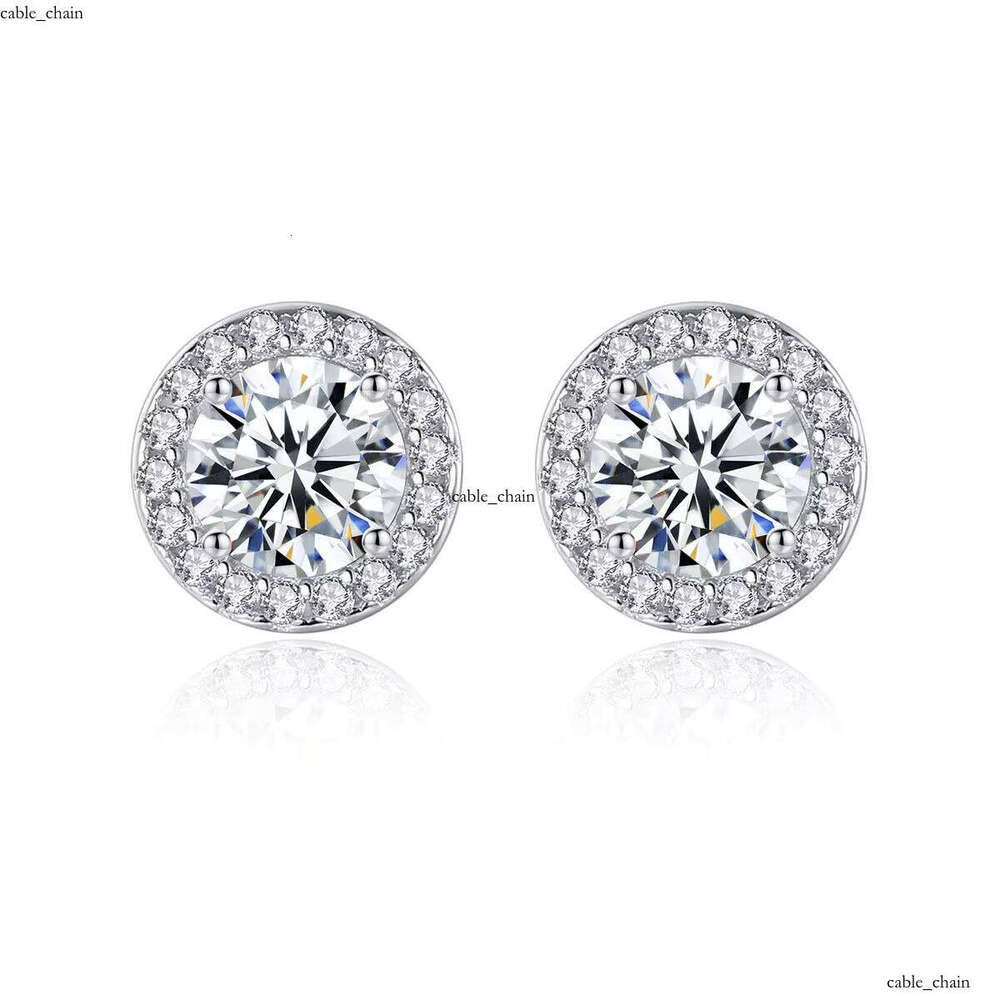 VVS Moissanite Fashion Luxury Wedding Jewelry S925 Sterling Silver Shiny Chalcedony Round Earrings