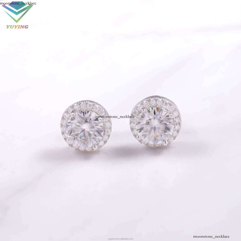 VVS Moissanite with 18k Gold Plated Round VVS Moissanite 4prongs 925 Silver Earrings for Fine Jewelry
