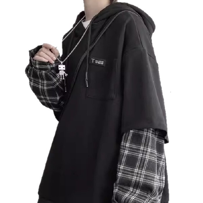 2026 New Designers' Fashion Luxury Brand Autumn Men's Checkered Hooded Outdoor Sport Shirt Hong Kong Trendy Style Hip Hop Style Double-piece