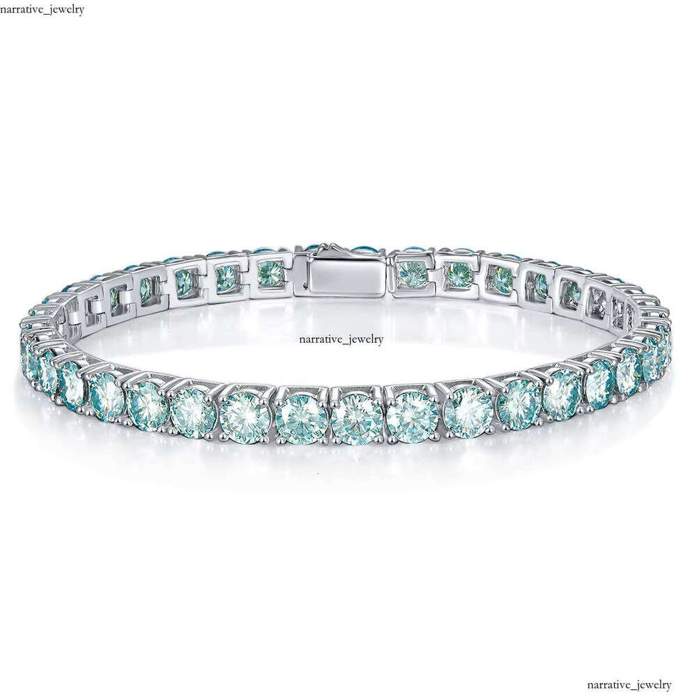 4mm Blue Classic Silver Women Tennis Chain VVS Moissanite Jewelry Bracelet