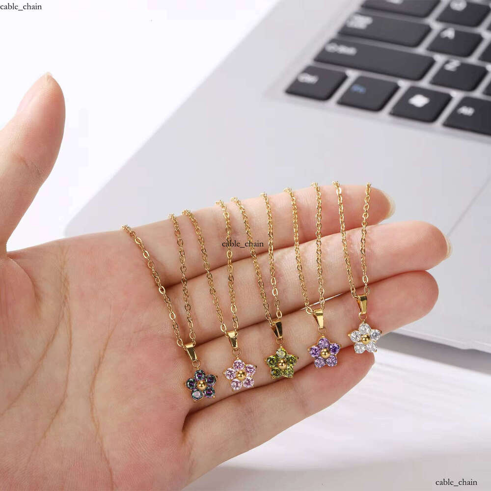 Sterling Silver Plum Blossom Necklace, Inlaid VVS Moissanite Different Colors Gold Necklace Silver Pendant